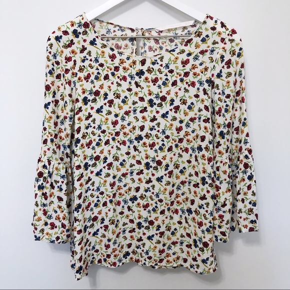 Zara Tops - SOLD Zara Trafaluc Floral Bell Sleeve Blouse w Keyhole